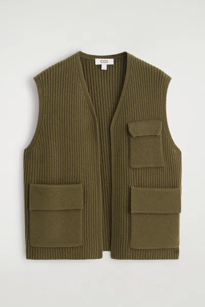 Cos Gilet In Stile Utility In Lana Merino A Te In Green