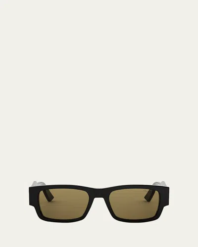 Dior Men's Christian  Label Rectangle Acetate Sunglasses In Brown