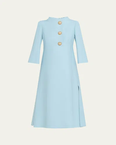 Valentino Strass Button High-neck Crepe Midi Dress In Blue