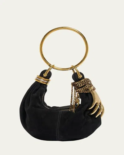 Chloé Sculptural Hand Bracelet Bag In Suede In Black