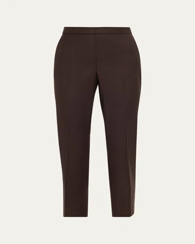 Theory Treeca Virgin Wool Flannel Cropped Pull-on Pants In Brown