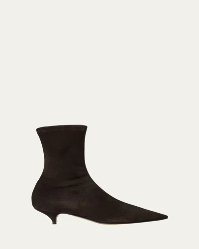The Row Suede Liisa Kitten Ankle Boots 35 In Brown