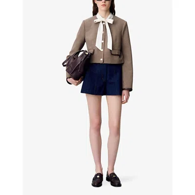 Claudie Pierlot Womens Multicolored Houndstooth Cropped Stretch-woven Jacket In Brown