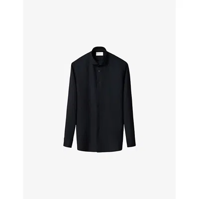 Eton Mens Navy Blue Solid Slim-fit Merino-wool Shirt In Black