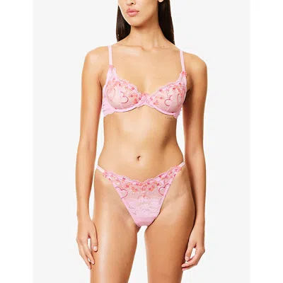 Lounge Womens Pink Gardenia Embroidered Underwired Plunge Balcony Bra In Pink