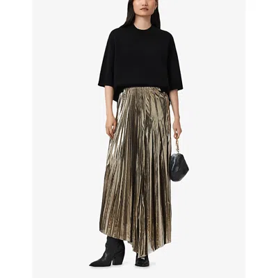 Allsaints Womens Bronze Gold Jax Metallic Woven Maxi Skirt In Multi