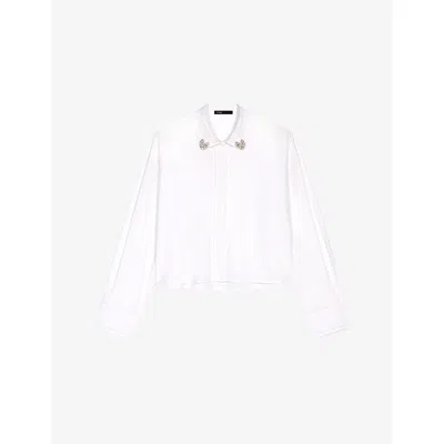 Maje Womens White Cropped Jewel-embellished Cotton Shirt In White