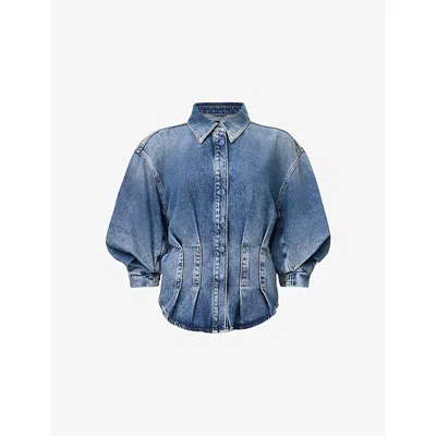 Allsaints Womens Vintage Indigo Nancy Slim-fit Fitted-waist Denim Shirt In Blue