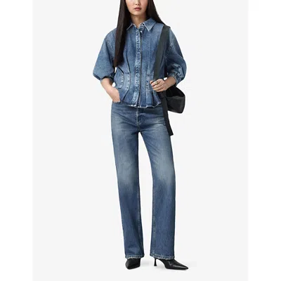 Allsaints Womens Vintage Indigo Nancy Slim-fit Fitted-waist Denim Shirt In Blue