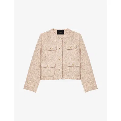 Maje Womens Ecru Round-neck Button-down Tweed Jacket In Neutral