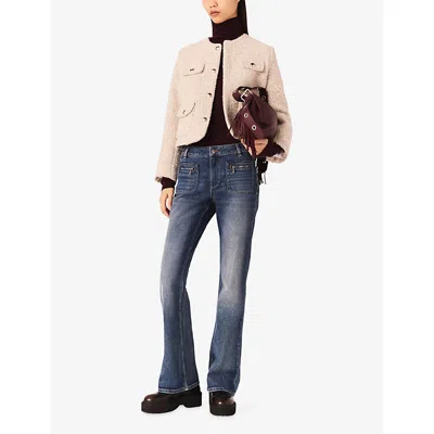 Maje Womens Ecru Round-neck Button-down Tweed Jacket In Neutral