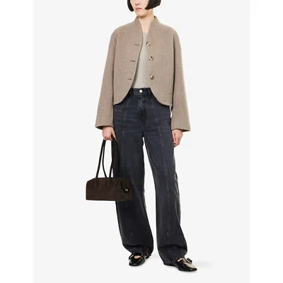 Reformation Womens Stone Owen Boxy-fit Wool-blend Jacket In Gray