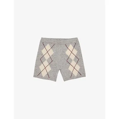 Sandro Womens Grey Argyle-print High-rise Wool And Cashmere-blend Shorts In Gray