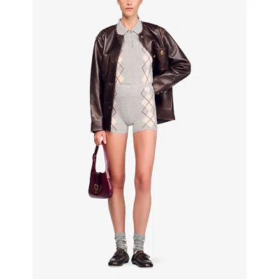 Sandro Womens Grey Argyle-print High-rise Wool And Cashmere-blend Shorts In Gray