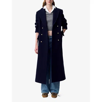 Claudie Pierlot Womens Navy Long Lapel-collar Double-breasted Wool Coat In Black