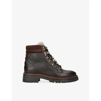 Barbour Bamburgh Brown Leather Hiker Boots In Animal Print