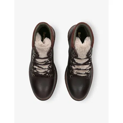 Barbour Bamburgh Brown Leather Hiker Boots In Animal Print