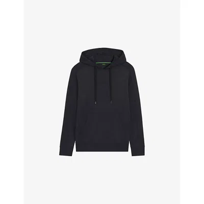 Hugo Boss Mens Dark Blue Branded Pouch-pocket Stretch-jersey Hoody Xl In Blue