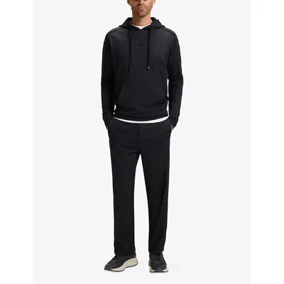 Hugo Boss Mens Dark Blue Branded Pouch-pocket Stretch-jersey Hoody Xl In Blue