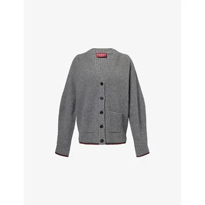 Gucci Womens Dusty Dark Grey Mc Oversized Rib Wool Knitted Cardigan Xs In Gray