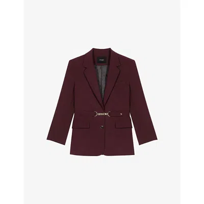 Maje Womens Burgundy Belted Single-breasted Stretch Wool-blend Blazer In Brown