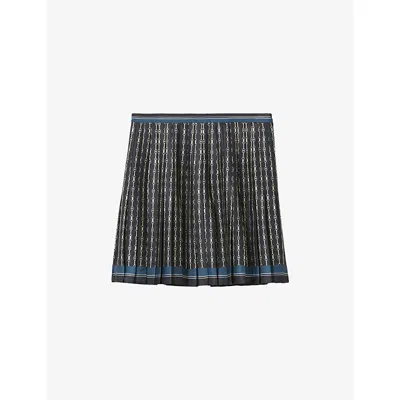 Claudie Pierlot Womens Dark Print Pleated Branded-print Woven Mini Skirt In Black