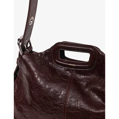 Maje Womens Dark Brown Miss M Crackled-leather Shoulder Bag