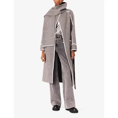 Maje Long Double-faced Coat In Multi