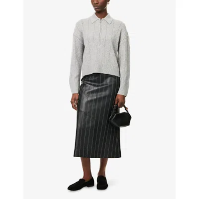 Me And Em And Em Womens Silver Grey Melange Boxy-fit Ribbed Wool-and-cashmere Top In Gray