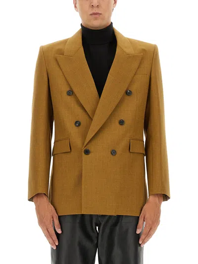 Saint Laurent Tailored Wool Blazer Featuring Peak Lapel In Brown