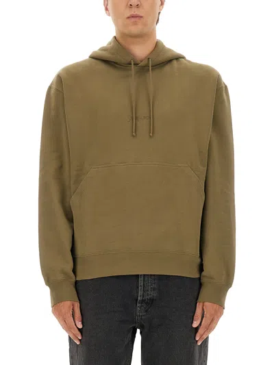 Saint Laurent Hooded Sweatshirt With Logo In Green