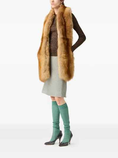 Miu Miu Lamé Ribbed-knit Top In Brown