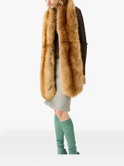 Miu Miu Lamé Ribbed-knit Top In Brown