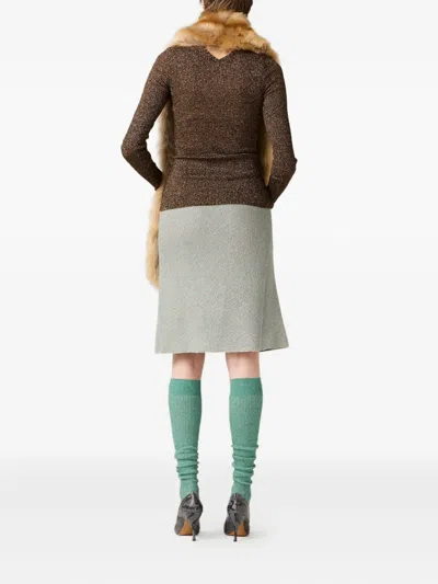 Miu Miu Lamé Ribbed-knit Top In Brown