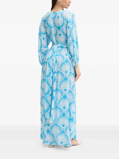 Melissa Odabash Leaf-print Pleated Maxi Dress In Blue