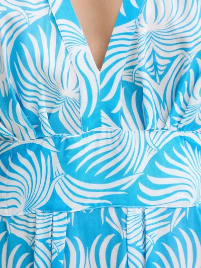 Melissa Odabash Leaf-print Pleated Maxi Dress In Blue