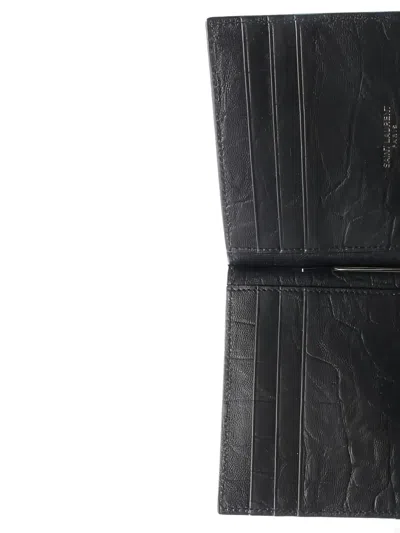 Pre-owned Saint Laurent Ysl-plaque Bi-fold Wallet In Black