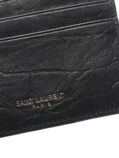 Pre-owned Saint Laurent Ysl-plaque Bi-fold Wallet In Black