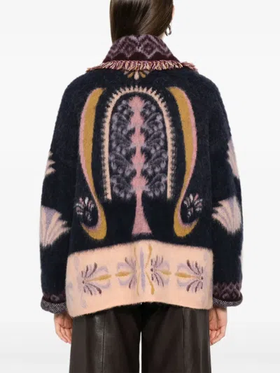 Forte Forte Sogni Multicolor Cardigan With Fringed Details And All-over Geometric Motif In Wool Blend Woman In Multi