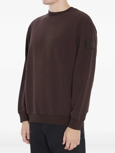 Stone Island Comfort-fit Crewneck Sweatshirt With Ribbed Trims In Brown