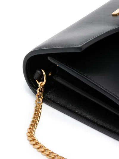 Balmain B-buzz Calfskin Leather Wallet On A Chain In Black