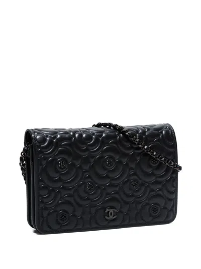 Pre-owned Chanel 2017-2018 Camellia Shoulder Bag In Black