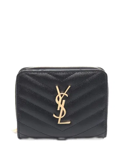 Pre-owned Saint Laurent Monogram Bi-fold Leather Wallet In Black
