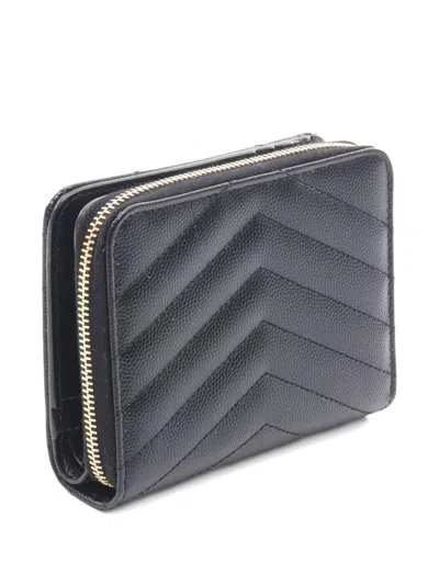 Pre-owned Saint Laurent Monogram Bi-fold Leather Wallet In Black