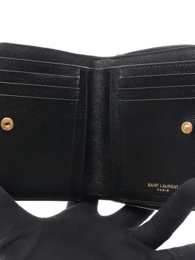 Pre-owned Saint Laurent Monogram Bi-fold Leather Wallet In Black