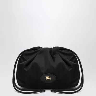 Burberry Reversible Pouch In Black Nylon With Check Pattern In Black