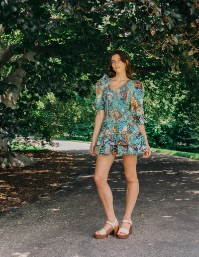 Love The Label Audrey Long Sleeve Mini Dress In Born To Fly Print In Blue