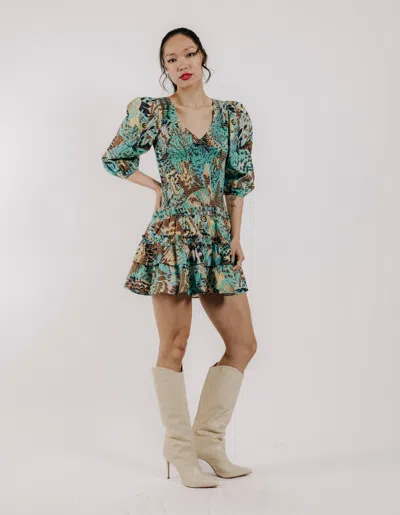 Love The Label Audrey Long Sleeve Mini Dress In Born To Fly Print In Blue