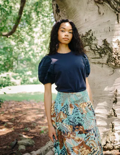 Love The Label Dylan Puff Sleeve Cotton T-shirt In Blue