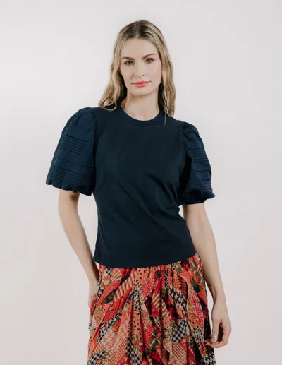 Love The Label Dylan Puff Sleeve Cotton T-shirt In Blue